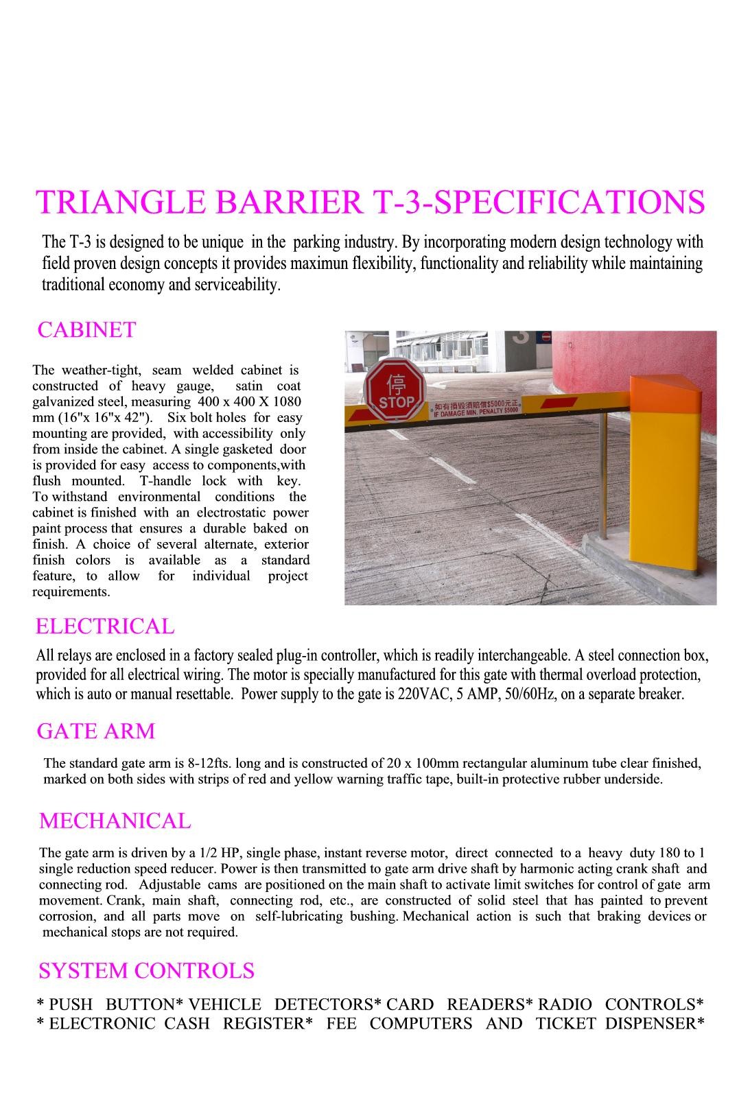 Triangle Barrier T-3 Specifications